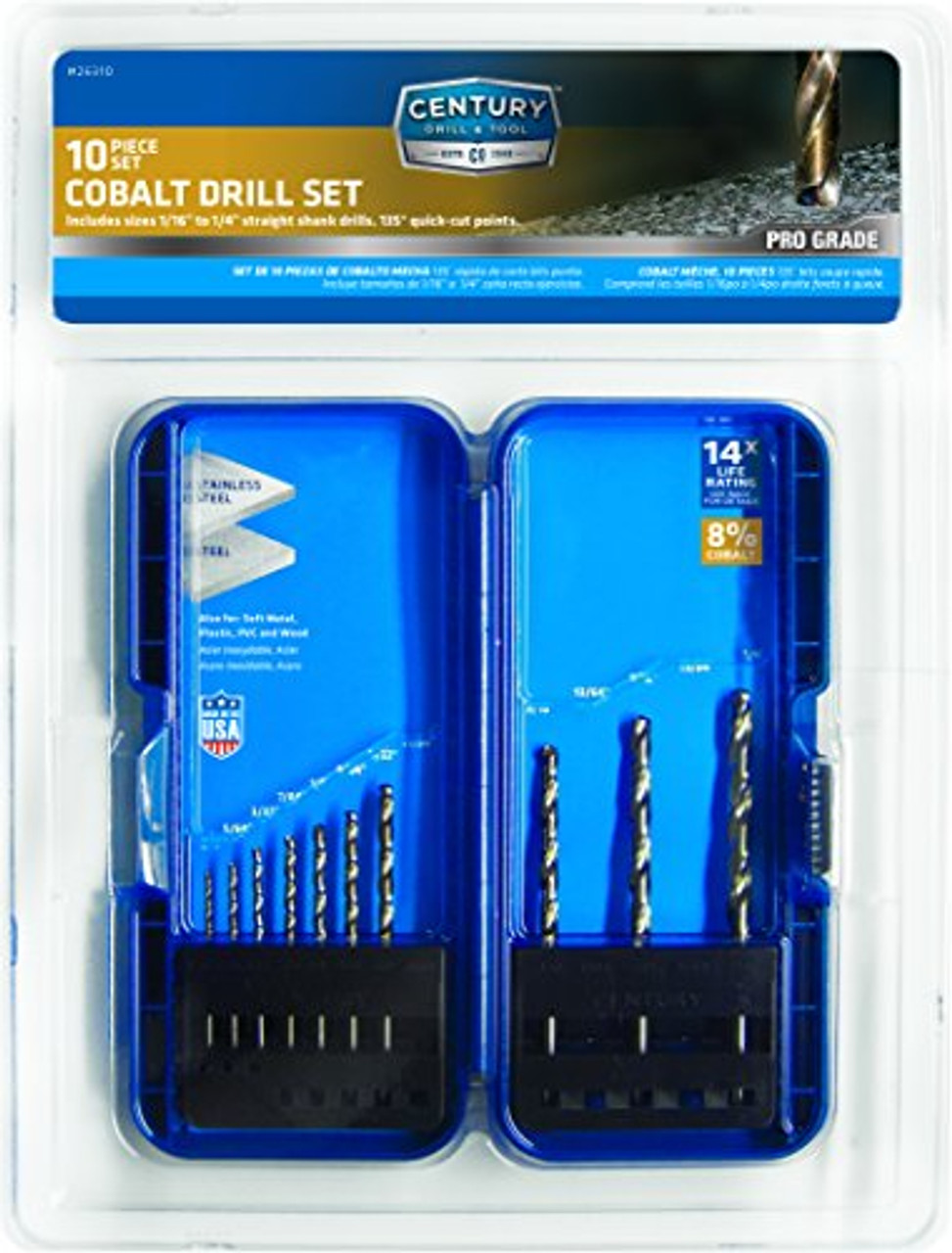 Century Drill and Tool 26310 Cobalt High Speed Steel Drill Bit Set, 10 Piece