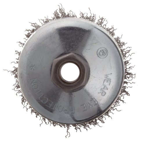 Weiler Vortex Pro Wire Cup Brush, Threaded Hole, Carbon Steel, Crimped Wire, 4" Diameter, 0.02" Wire Diameter, 5/8"-11 Arbor, 9000 rpm (Pack of 1)