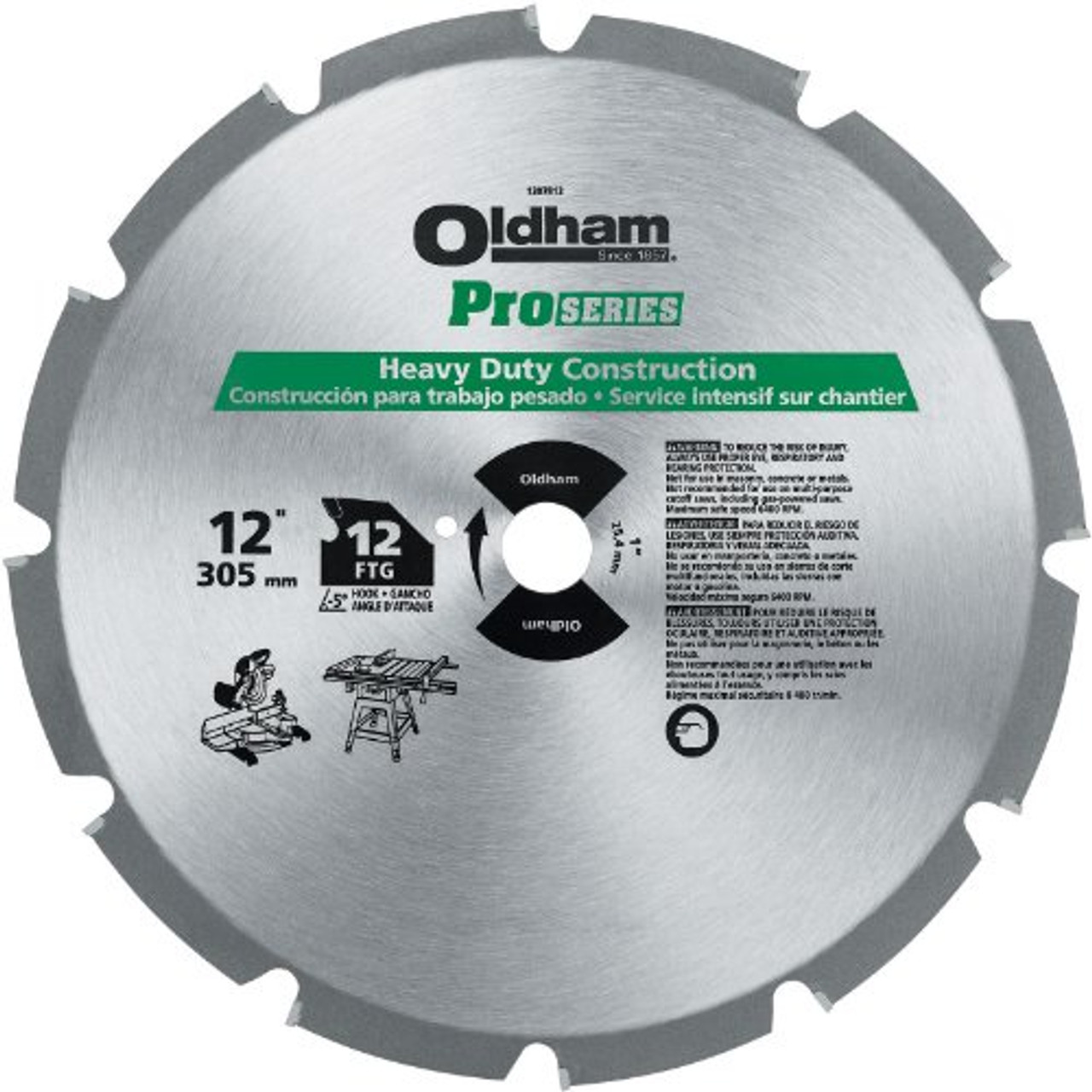 OLDHAM 1207812 12-Inch 12T Carbide Saw Blade Construction