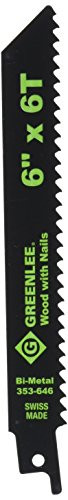 Greenlee 353-646 6-Inch By 3/4-Inch Wood Cutting Reciprocating Saw Blade, 6-TPI, 5-Pack