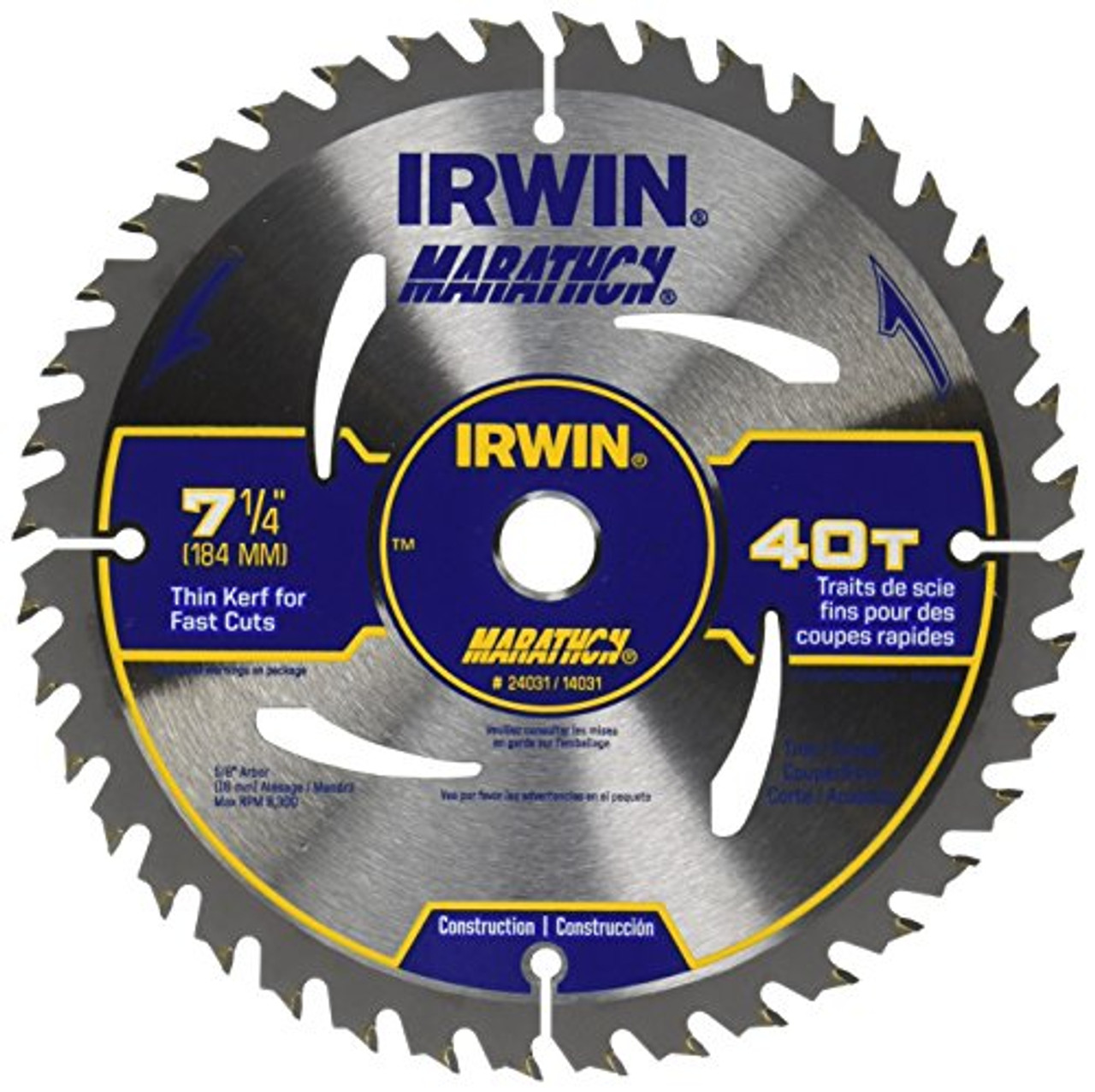 IRWIN Tools MARATHON Carbide Corded Circular Saw Blade, 7 1/4-inch 40T (24031)