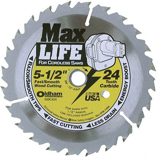 Oldham 550C424 Max Life 5-1/2-Inch 24 Tooth ATB Cordless Saw Blade with 5/8-Inch Arbor
