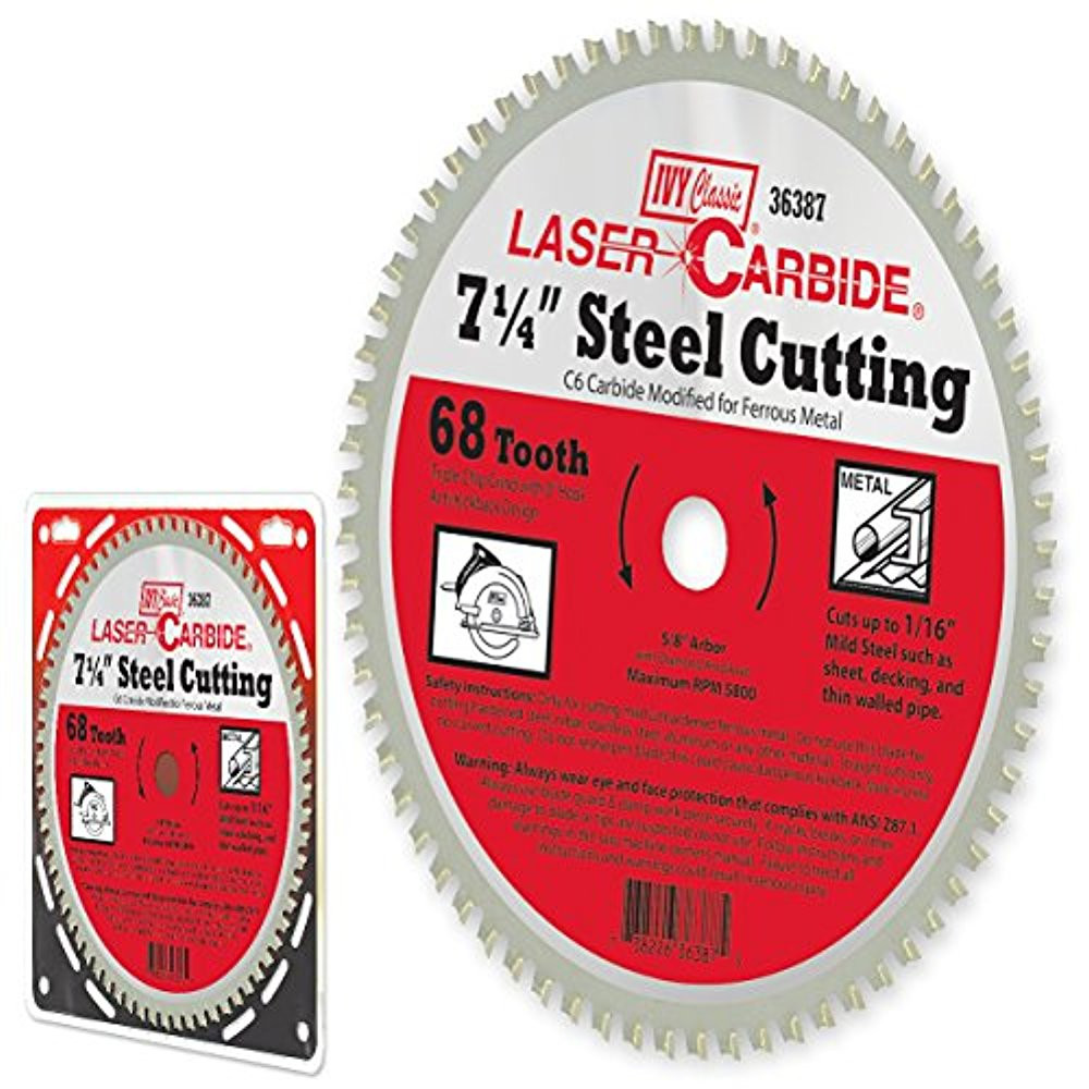 IVY Classic 36387 Laser Carbide 7-1/4-Inch 68 Tooth Steel Cutting Circular Saw Blade with 5/8-Inch Diamond Knockout Arbor, 1/Card