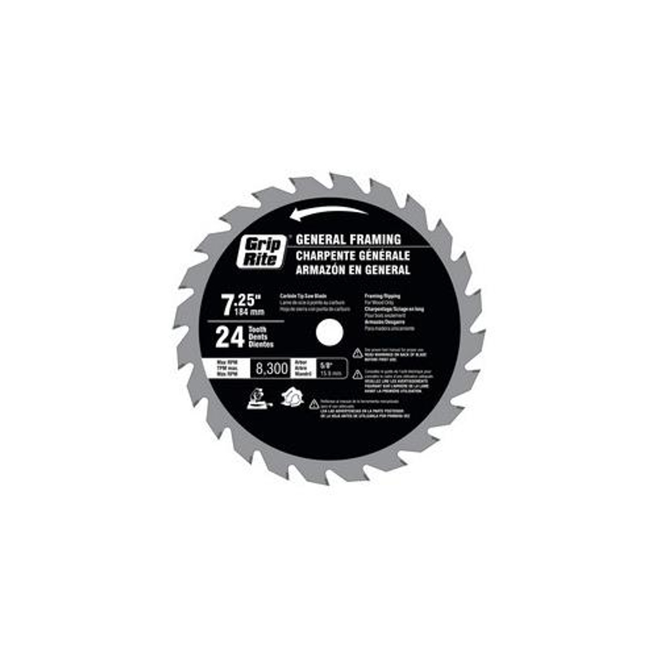 Grip Rite General framing 7-1/4 24 Tooth Carbide tipped blade - BULK