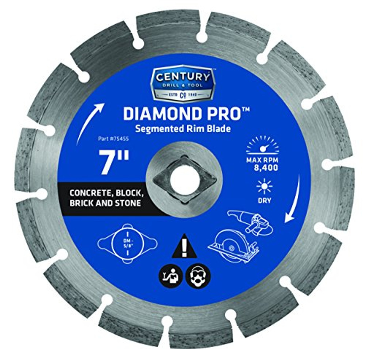 Century Drill & Tool 75455 Professional Segmented Rim Diamond Pro Saw Blade, 7"