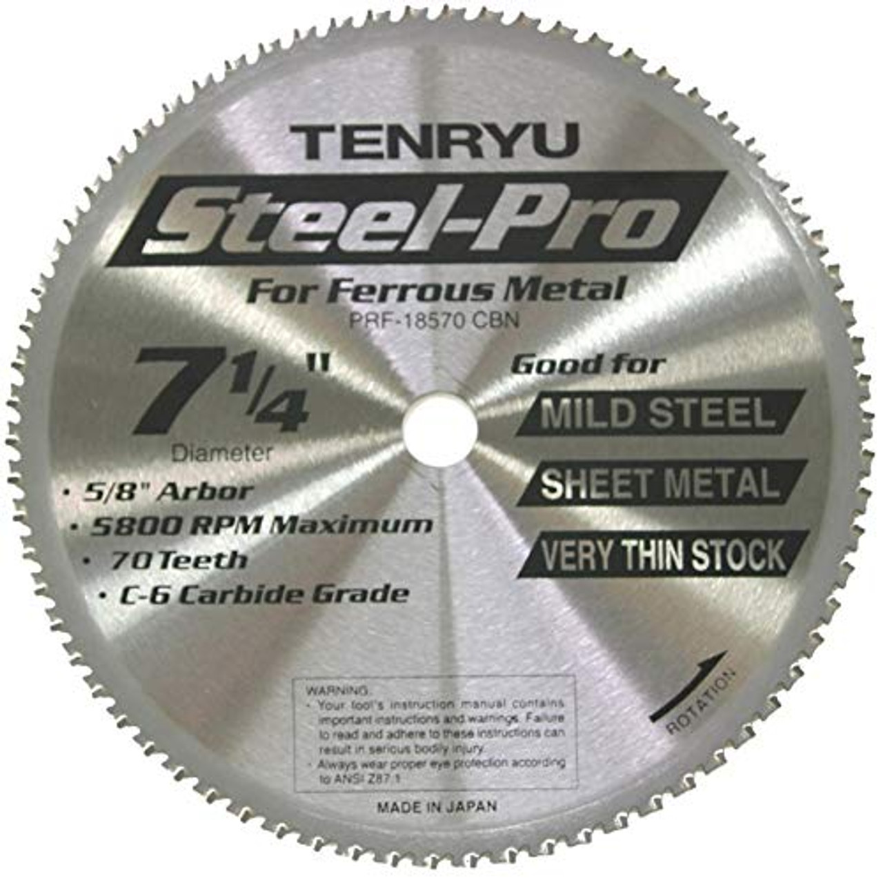 Tenryu PRF-18570CBN 7-1/4"" Thin Steel Cutting Saw Blade 70T 5/8 Arbor