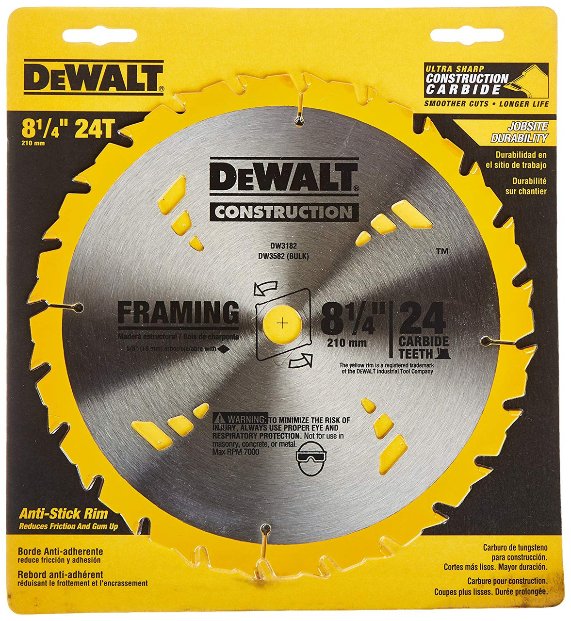 DEWALT DW3182 Series 20 8-1/4-Inch 24 Tooth ATB Framing Saw Blade with 5/8-Inch Arbor