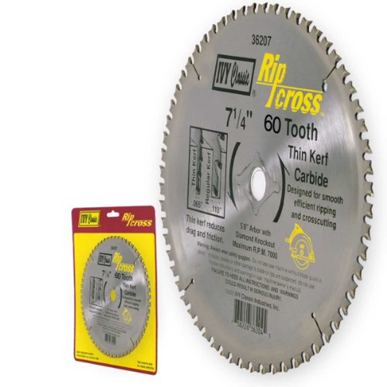 IVY Classic 36206 Ripcross 7-1/4-Inch 60 Tooth Thin Kerf Carbide Circular Saw Blade with 5/8-Inch Diamond Knockout Arbor, 1/Card