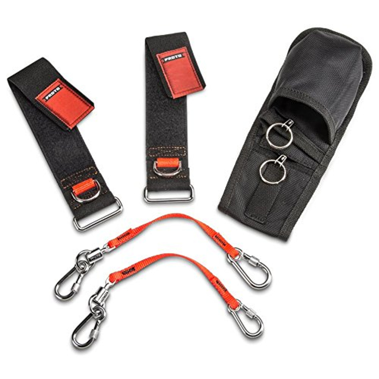 Stanley Proto JRETSET2 Tethering D-Ring Pouch Set with Two Pockets, Retractable Lanyard, and D-Ring Wrist Strap System with (2) JWS-DR and (2) JLANWR6LB