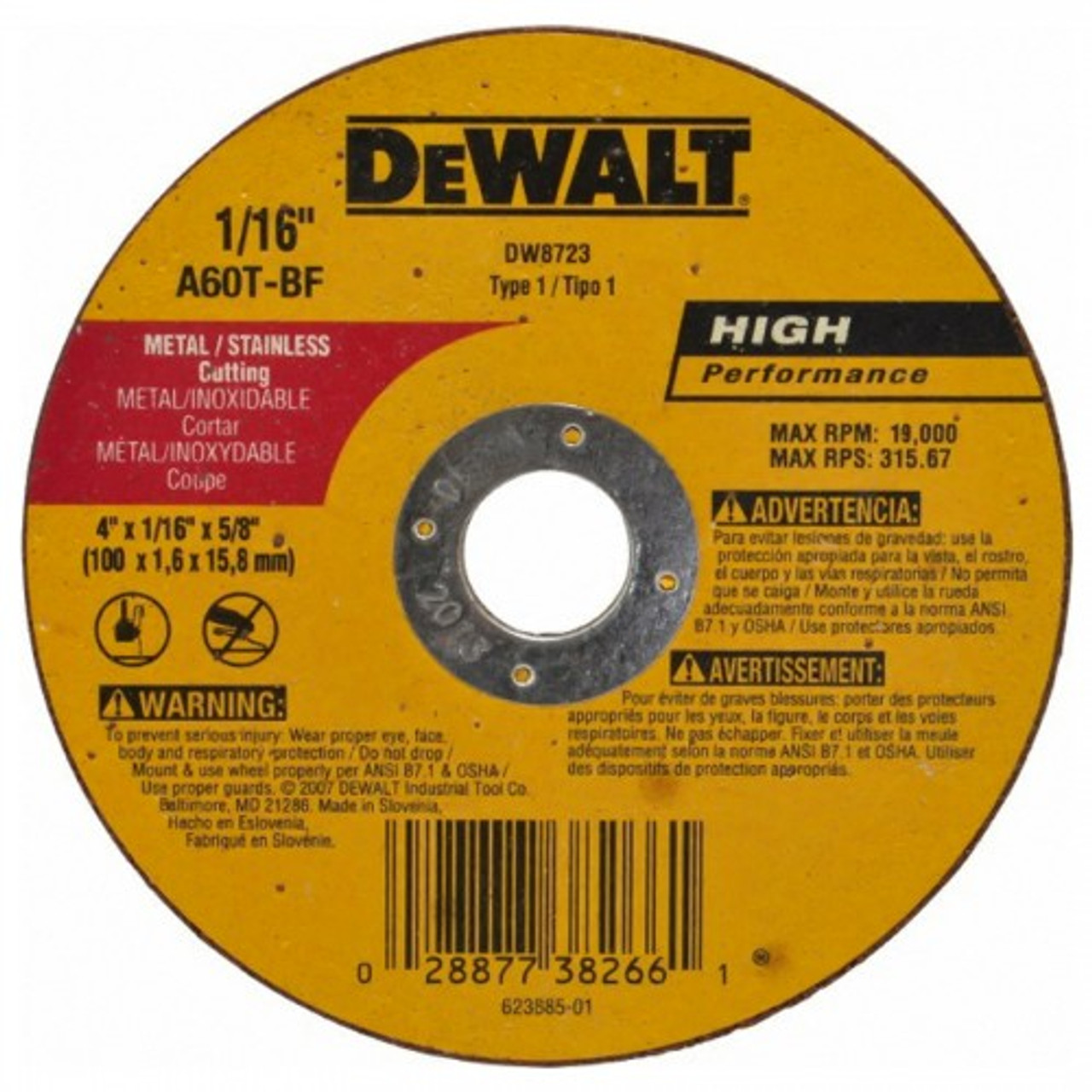 DEWALT DW8723 A60T Wheel, 4-Inch X 1/16-Inch X 5/8-Inch