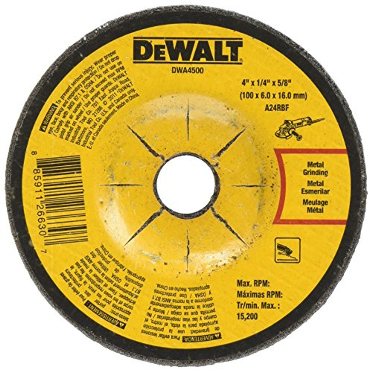 DeWalt 4" x 1/4" x 5/8" Metal Grinding Wheel DWA4500