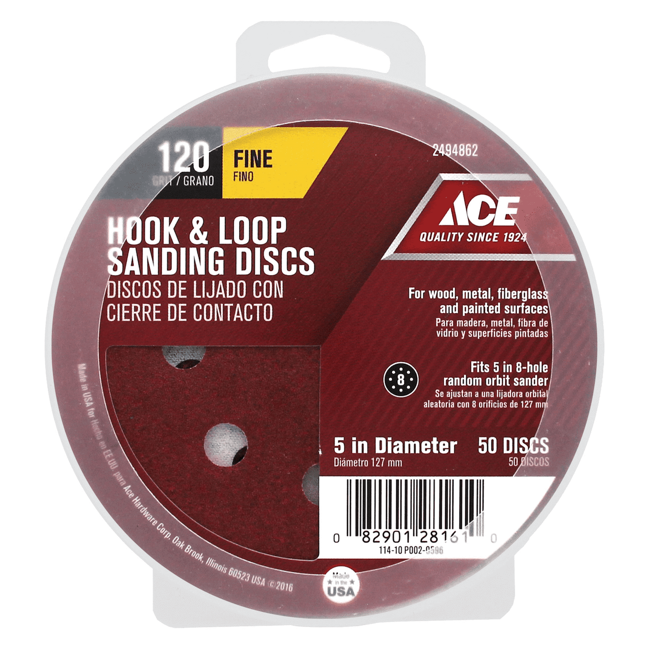 Gator 5-Inch 8-Hole Aluminum Oxide Hook and Loop Sanding Disc