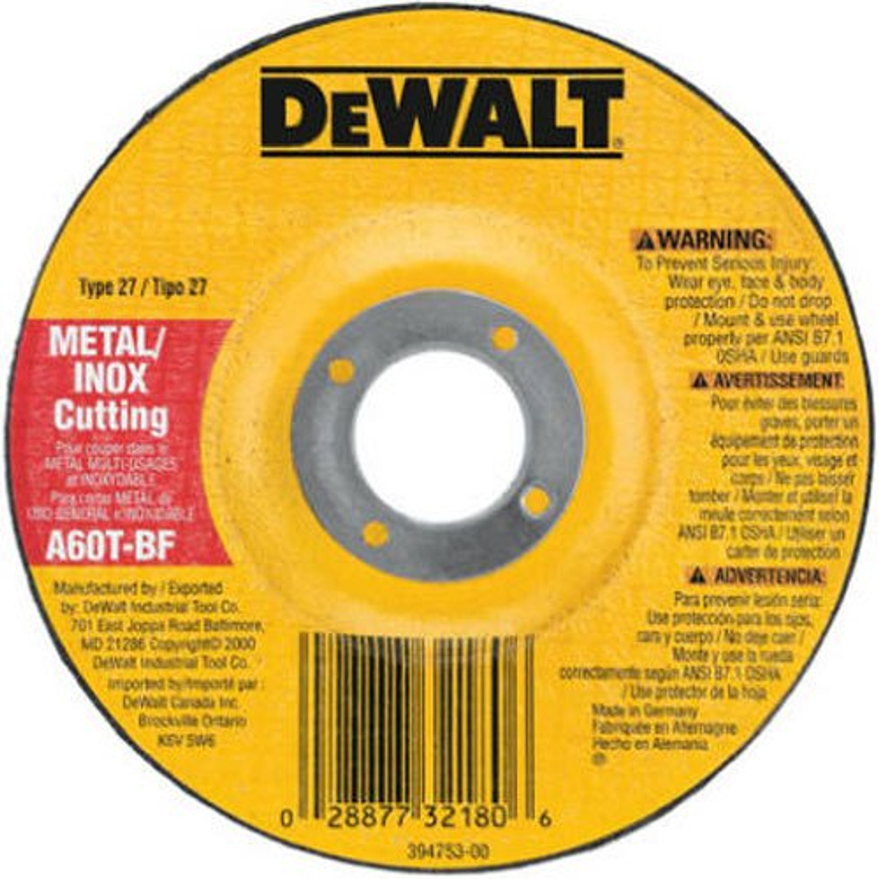 DEWALT DW8420 4-Inch by .045-Inch by 5/8-Inch Metal/INOX Cutting Wheel