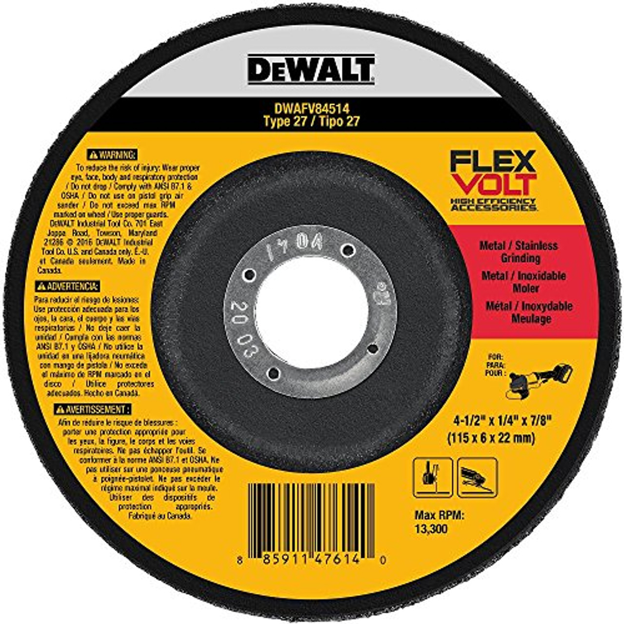 DEWALT DWA4511 Metal Grinding Wheel 4-1//2-Inch x 1//8-Inch x 7//8-Inch