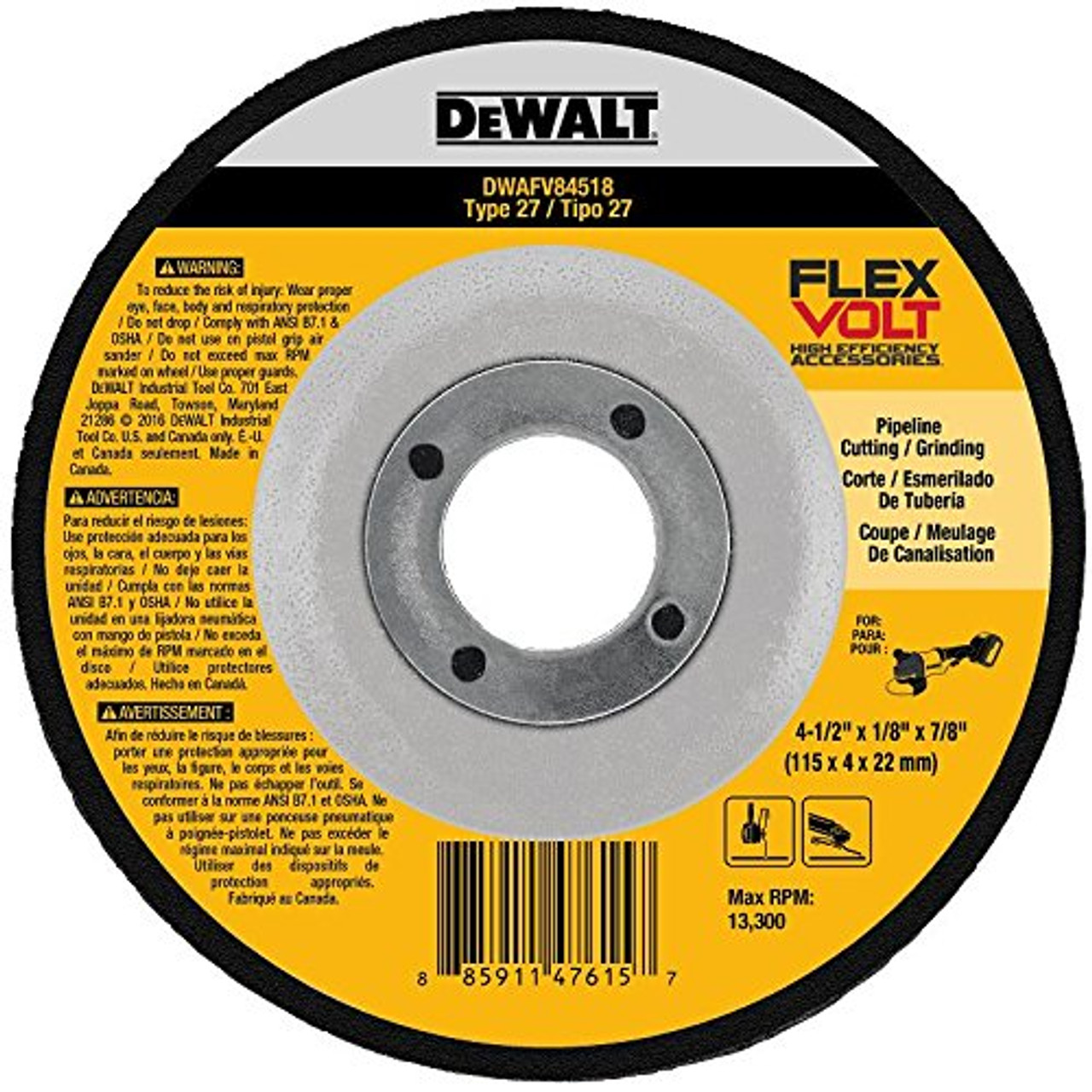 DEWALT DWA4511 Metal Grinding Wheel 4-1//2-Inch x 1//8-Inch x 7//8-Inch