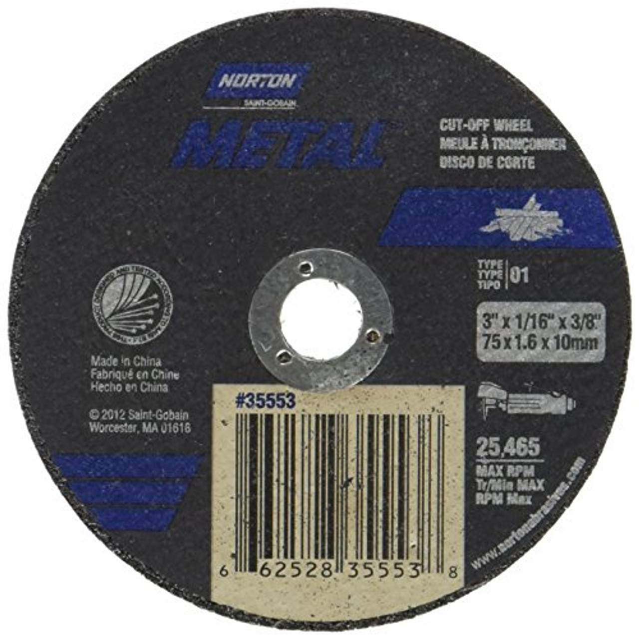 Norton Cut-Off Wheels 3" X 1/16" X 3/8" - Metal Cutting