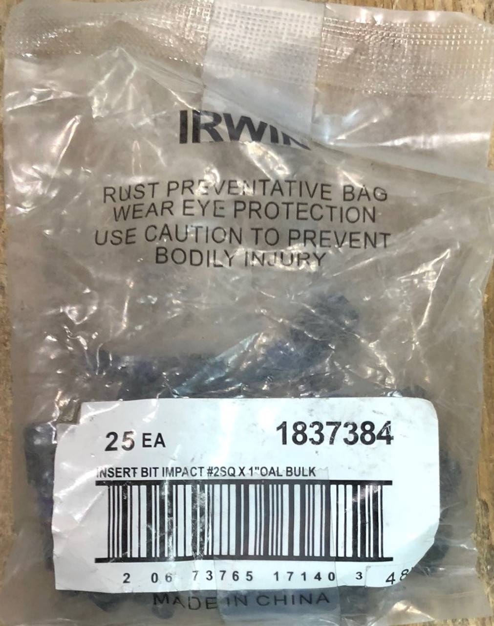 Irwin 1837384 #2 Square Recess x 1"" Impact Insert Bits - 25 per Bag