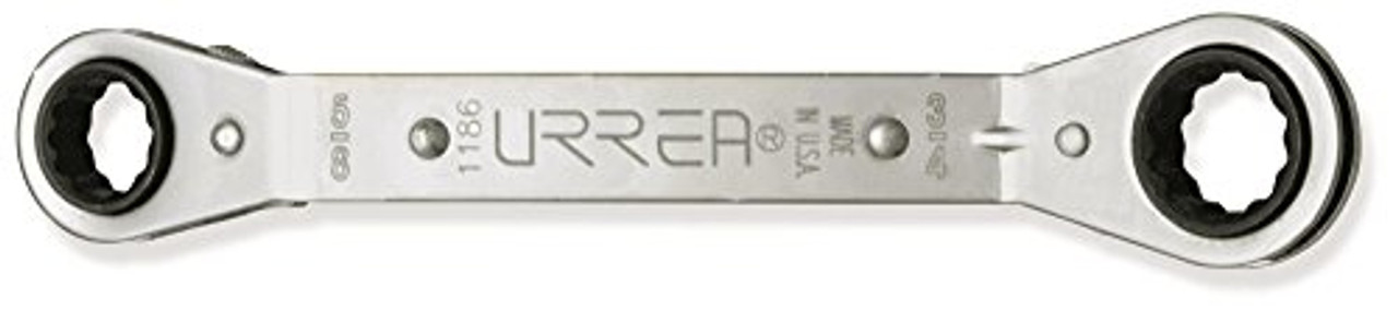 URREA Ratcheting Wrench - 1/2" x 9/16" Reversible Ratcheting Box-End Wrench with 15 Degree Offset & Nickel-Chrome Finish - 1183