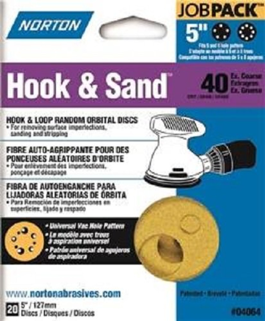 NORTON 04064 HOOK & SAND ABRASIVE WHEEL 40 COARSE GRIT 5" 20 PK