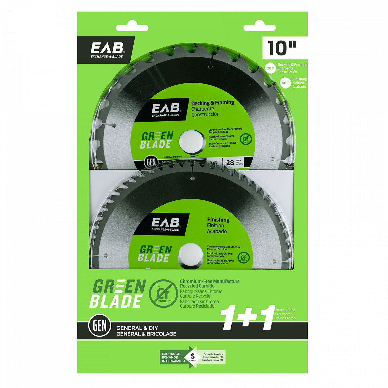 Exchange-A-Blade 10" x 28 & 60 Teeth Carbide Green Framing & Finishing (2 Pack) Saw Blades
