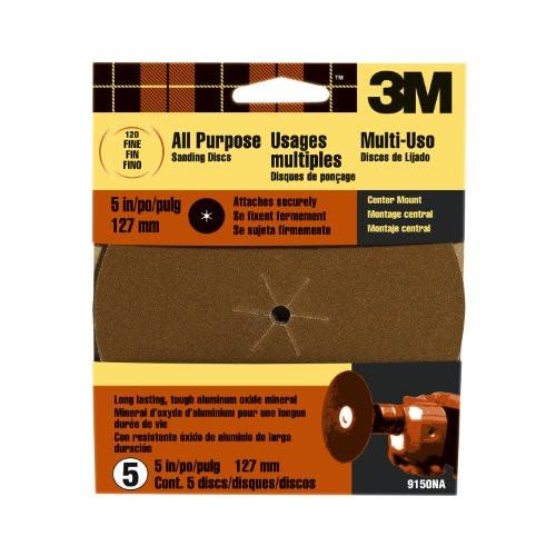 3M (9150DC-NA) Power Sanding Center Mount Discs, 5-in, Fine Grit, 1-Pk/5-Discs
