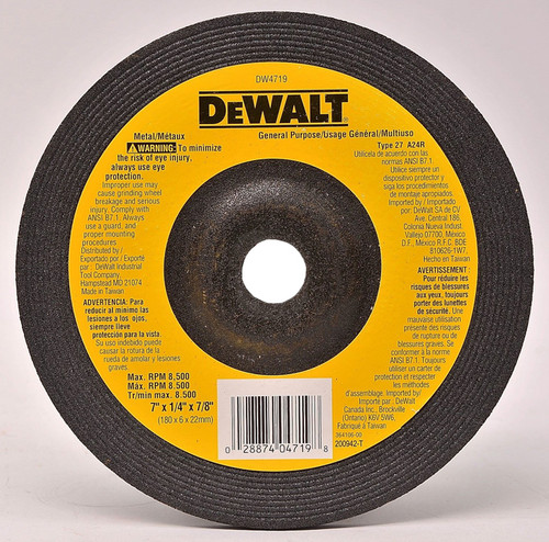 DEWALT DW4719 7-Inch-by-1/4-Inch-by-7/8-Inch General Purpose Metal Grinding Wheel