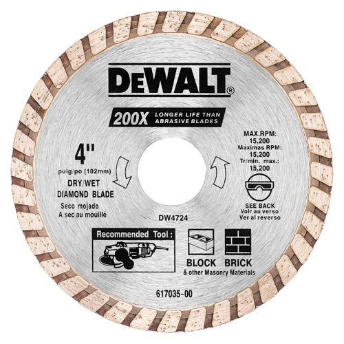 Dewalt 4" Diamond Dry/Wet Block Brick and Masonry Blade DW4724