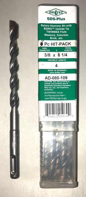 Driltec SDS Plus Rotary Hammer Drill Bit 3/8" x 6-1/4" 6 Pack