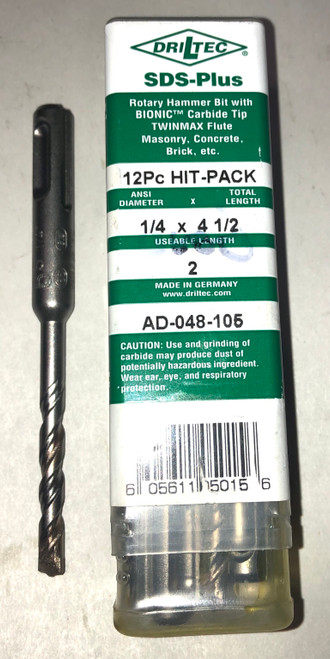 Driltec (12-Pack) SDS Plus Rotary Hammer Drill Bit 1/4" x 4-1/2"