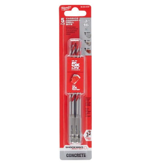 Milwaukee 48-20-9157 Carbide Hammer Bits, 3/16", 5-Pack