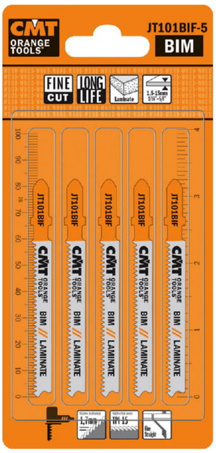 CMT JT101BIF-5 BiMetal Fine Cut Straight Jigsaw Blades, 15 TPI, 3-1/4", 5-Pack