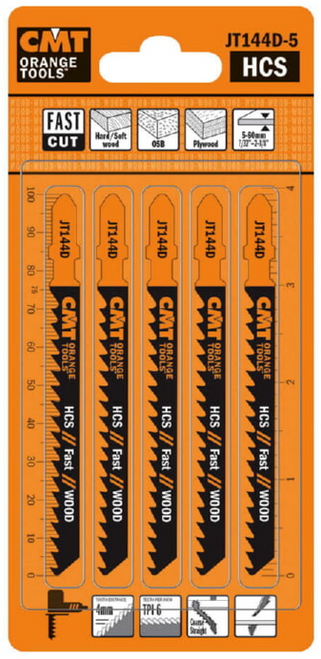 CMT JT144D-5 HCS Fast Coarse Straight Jigsaw Blades, 6 TPI, 4", 5-Pack