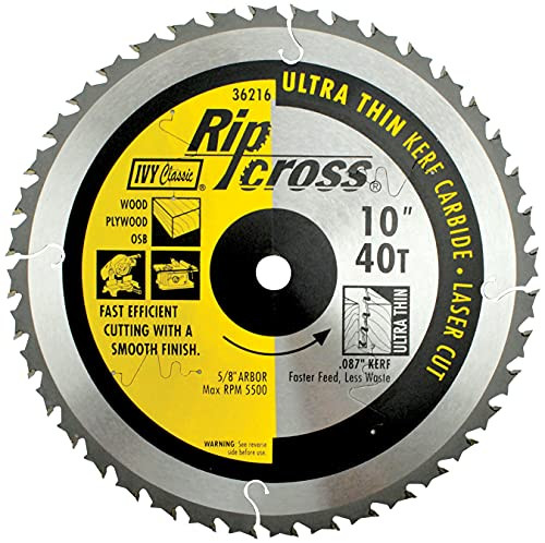 IVY Classic 36216 Ripcross 10" 40 Tooth Ultra Thin Kerf Carbide Circular Saw Blade with 5/8" Arbor