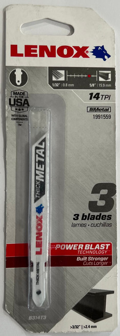 LENOX Tools 1991559 T-Shank Thick Metal Cutting Jig Saw Blade, 3-5/8" x 3/8" 14 TPI, 3 Pack