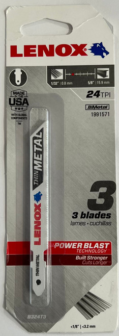 LENOX Tools 1991571 T-Shank Thin Metal Cutting Jig Saw Blade, 3-5/8" x 3/8" 24 TPI, 3 Pack