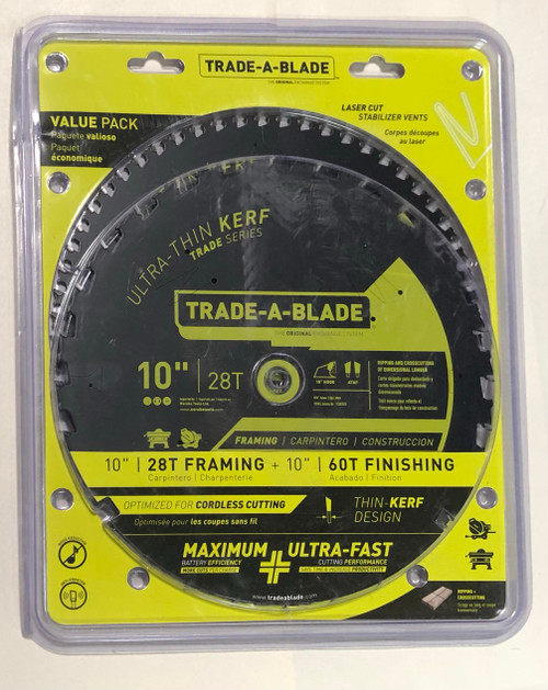 Trade-A-Blade Carbide Tipped 10" 28 Tooth and 60 Tooth Combo Pack Circular Saw Blades