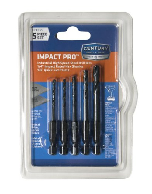 Century Drill & Tool 24655 Impact Pro Black Oxide Drill Bit Set, 5-Piece