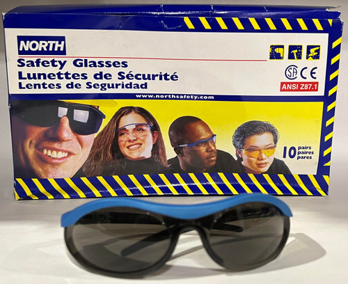 North Safety Products Blue Frame, Smoke Lens Glasses Pack of 10 T58005BLS