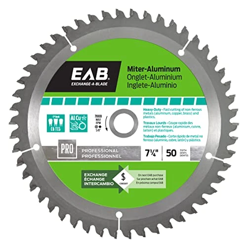 EAB 1019652, Bulk - 7.25 in. x 50 Teeth Metal Cutting Miter Aluminum Professional Recyclable Saw Blade