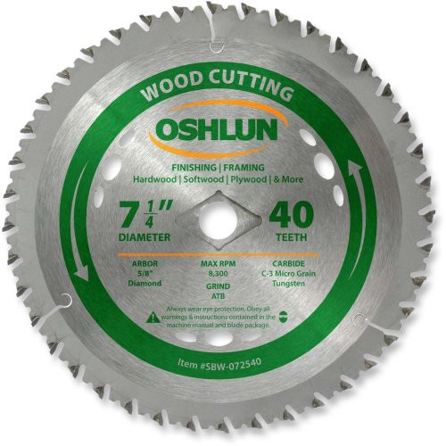 Oshlun SBW-072540 Finishing and Framing Saw Blade, 40 Tooth ATB, 7-1/4"