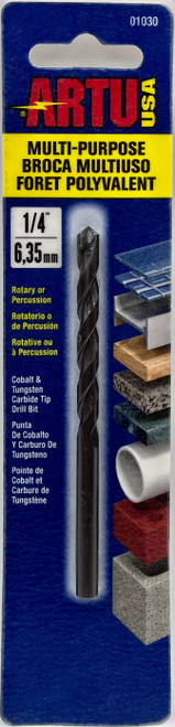 Artu Cobalt Multi Purpose Drill Bit Concrete, Percussion 1/4" Dia, 4-1/4" Overall Length Carded