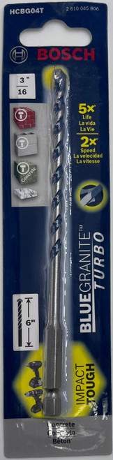 Bosch HCBG04T - 3/16" x 6" Blue Granite Hammer Drill Bit for Concrete