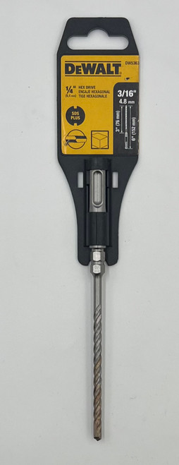 DEWALT DW5363 3/16" SDS Hammer Bit - U Flute - 6" Overall Length - Carbide - 1/4" Shank