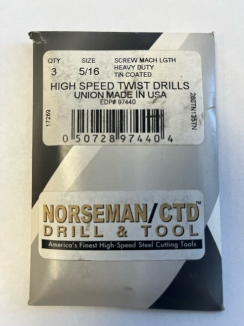 Norseman 97440 TYPE 135-TN SCREW MACHINE LENGTH TIN COATED NAS 907C HEAVY-DUTY 135Â DEGREE SPLIT POINT DRILL BIT (3 PACK)