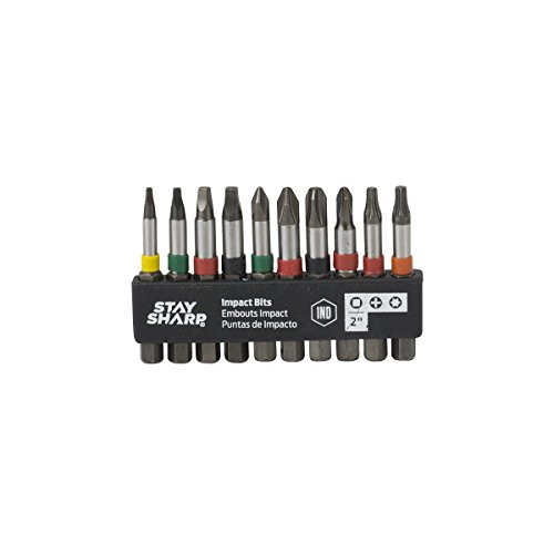EAB Tool 98096 2" Sq#0,1,2,3; Ph #1,2,3,2Dry; T15-20 Impact Bit Clip (10 Pack) Industrial Screwdriver Bit - Recyclable,