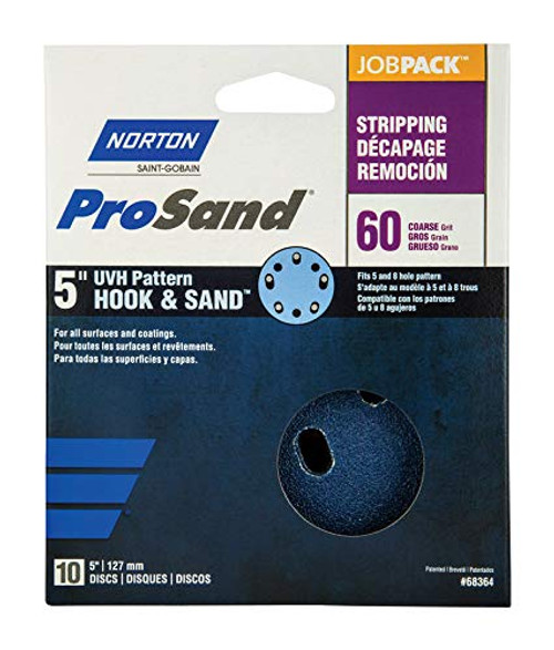 NORTON (68364) 8 Hole, 5" Hook & Sand Stripping Discs 60 Grit, 1-Pk/10-Discs