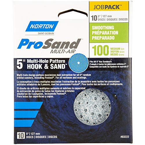 Norton Sanding Discs, ProSand Orbital Sander Sandpaper for Wood, Aluminum and Fiberglass, 100 Grit Sand Paper, 5 Inch Sanding Discs Hook and Loop, Pack of 10