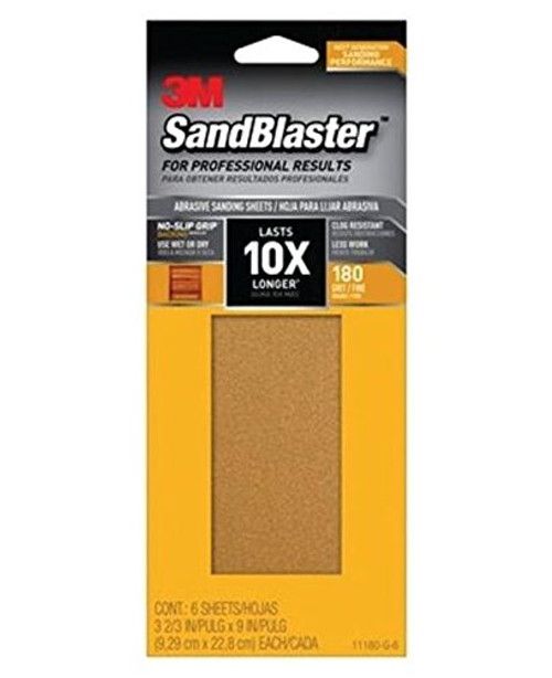 3M 11180-G-6 Sandpaper with No-Slip Grip, 9" x 3-2/3"