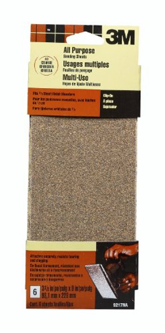 3M 9217NA 3 2/3-Inch by 9-Inch Power Sanding Sheets, Coarse Grit, 6-pack
