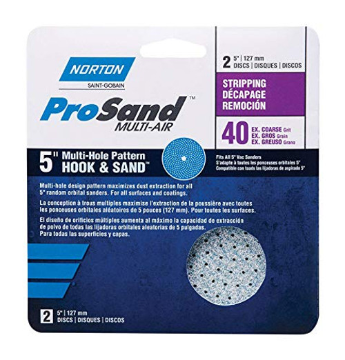 Norton 2-Discs 5" 40-GRIT Multi-Hole Pattern Hook & Sand Sanding Discs (03234)